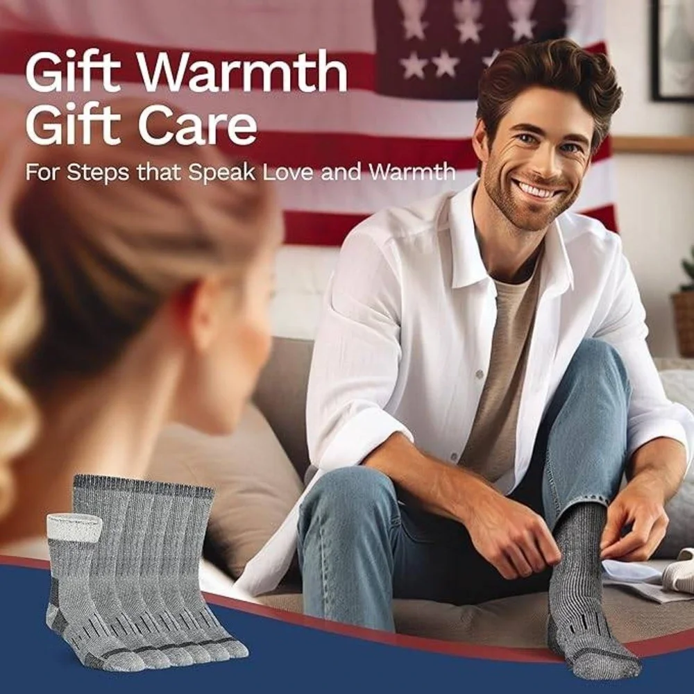 Buttons & Pleats Mens Merino Wool Blend Thermal Crew Socks 5‎ Pair Pack Grey